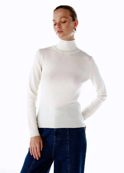 MERINO WOOL RICH BLEND KNIT TOP ECRU - 4
