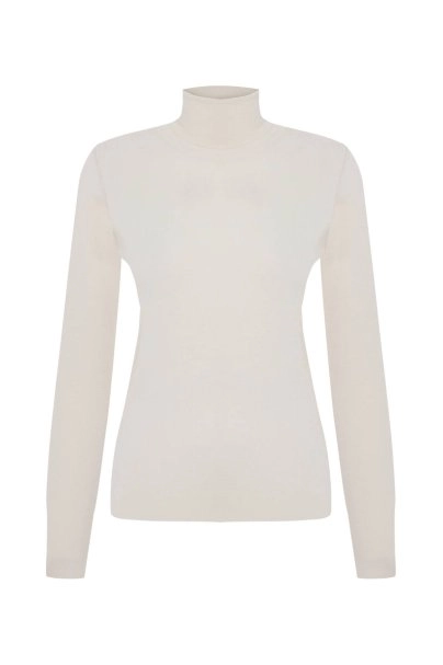 MERINO WOOL RICH BLEND KNIT TOP ECRU - 6
