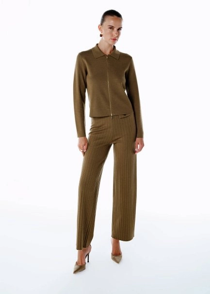 MERINO WOOL RICH BLEND OLIVESTONE KNIT JACKET - 2