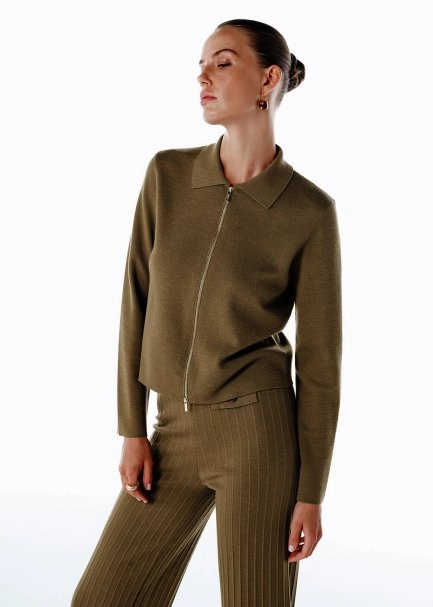 MERINO WOOL RICH BLEND OLIVESTONE KNIT JACKET - 4