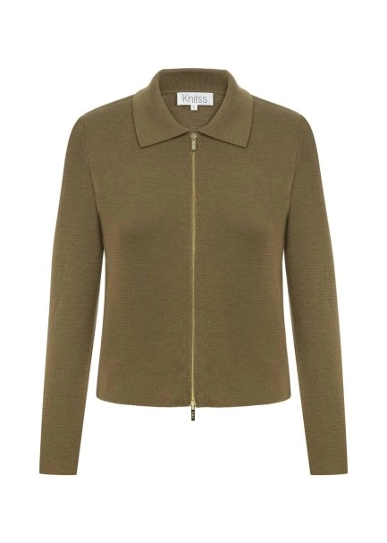 MERINO WOOL RICH BLEND OLIVESTONE KNIT JACKET - 6