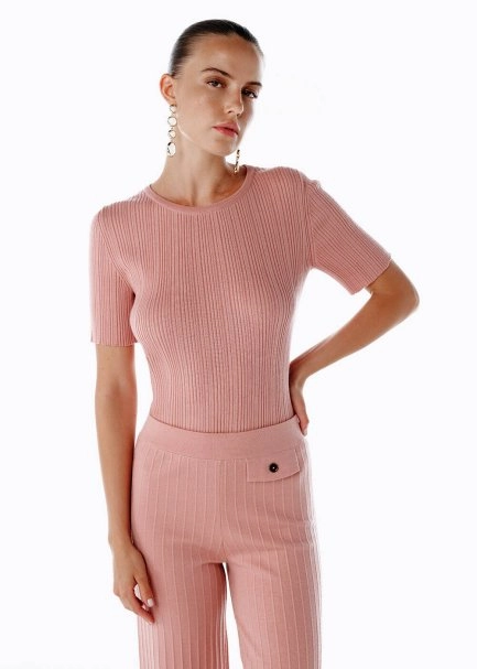 MERINO WOOL RICH BLEND PINK CLAY KNIT TOP - 4
