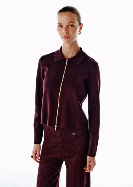 MERINO WOOL RICH BLEND PLUM KNIT JACKET - 1
