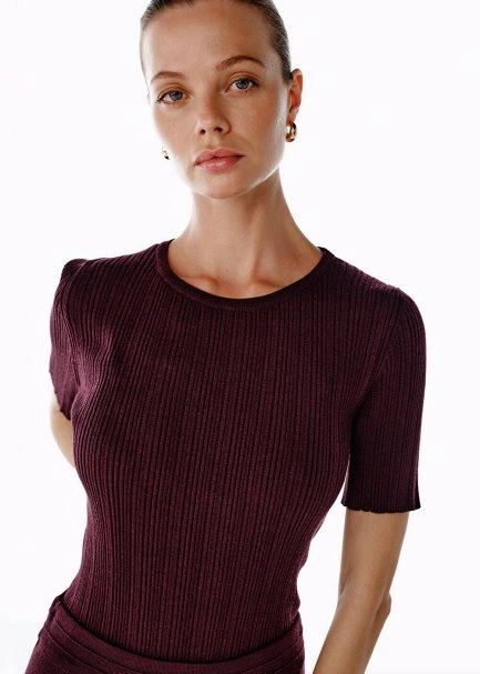 MERINO WOOL RICH BLEND PLUM KNIT TOP - 1