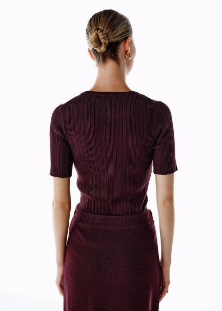 MERINO WOOL RICH BLEND PLUM KNIT TOP - 5