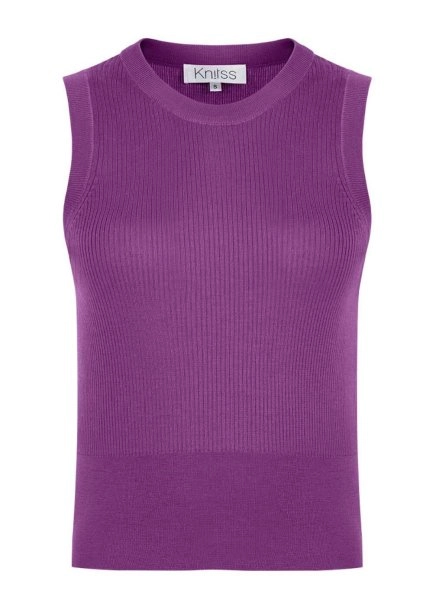 MERINO WOOL SLEEVELESS MAUVE KNIT TOP - 6