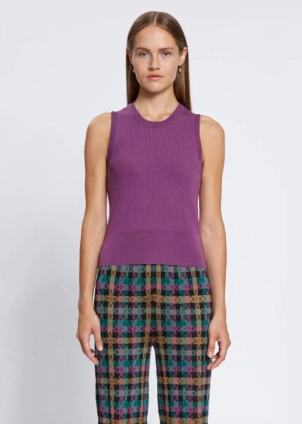 MERINO WOOL SLEEVELESS MAUVE KNIT TOP - 1
