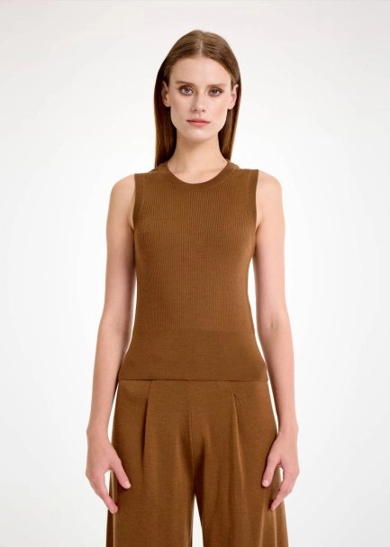MERINO WOOL SLEEVELESS TOBACCO KNIT TOP - 1