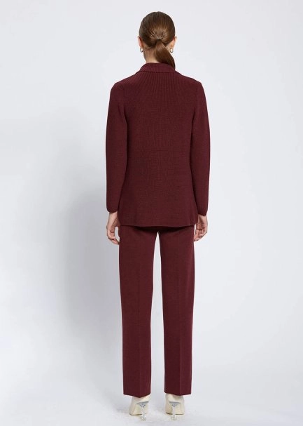 Merino Yün Bordo Triko Ceket - 5