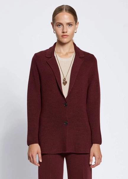 Merino Yün Bordo Triko Ceket - 1