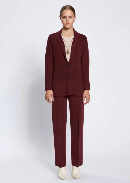 Merino Yün Bordo Triko Ceket - 2
