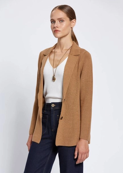 Merino Yün Camel Triko Ceket - 3