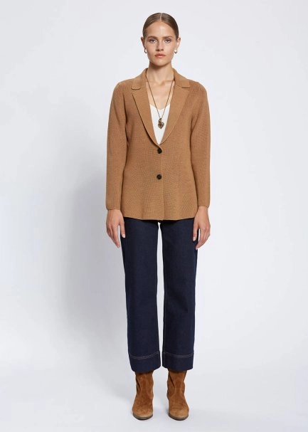 Merino Yün Camel Triko Ceket - 2