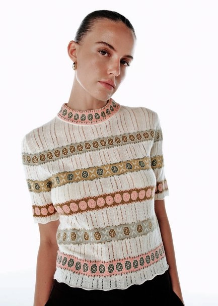 Merino Yün Karışımlı Crop Triko Üst Ekru - 1