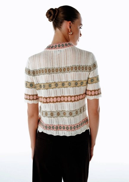 Merino Yün Karışımlı Crop Triko Üst Ekru - 5