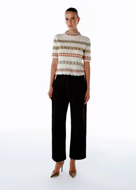 Merino Yün Karışımlı Crop Triko Üst Ekru - 2