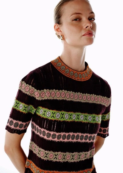 Merino Yün Karışımlı Crop Triko Üst Mürdüm - 1