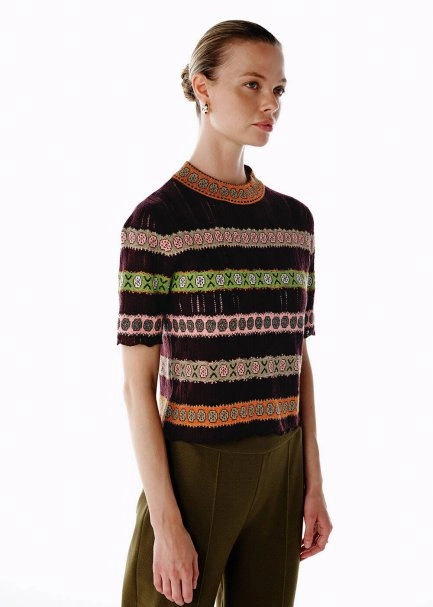 Merino Yün Karışımlı Crop Triko Üst Mürdüm - 3