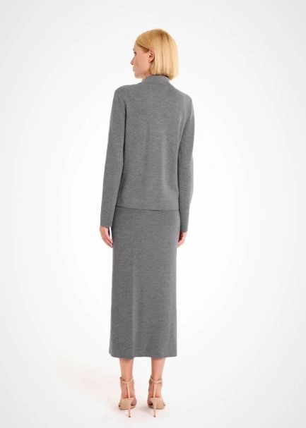 Merino Yün Karışımlı Gri Triko Ceket - 5