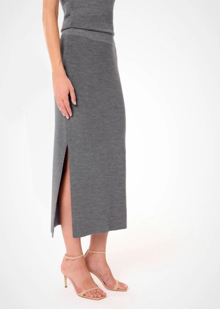 Merino Yün Karışımlı Gri Triko Etek - 4