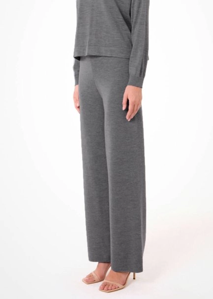 Merino Yün Karışımlı Gri Triko Pantolon - 3