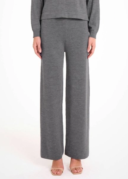 Merino Yün Karışımlı Gri Triko Pantolon - 1