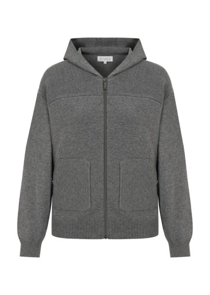 Merino Yün Karışımlı Kapüşonlu Gri Triko Hırka - 6