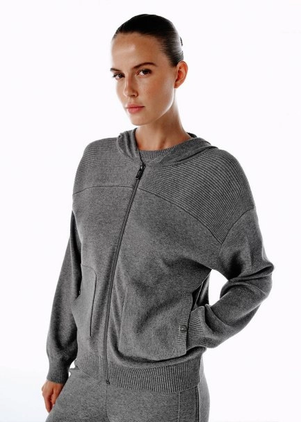 Merino Yün Karışımlı Kapüşonlu Gri Triko Hırka - 3