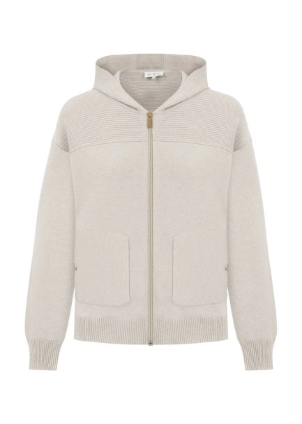 Merino Yün Karışımlı Kapüşonlu Naturel Triko Hırka - 6