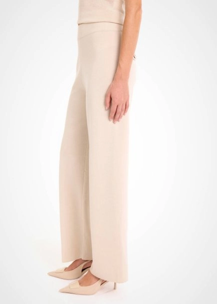 Merino Yün Karışımlı Krem Triko Pantolon - 4
