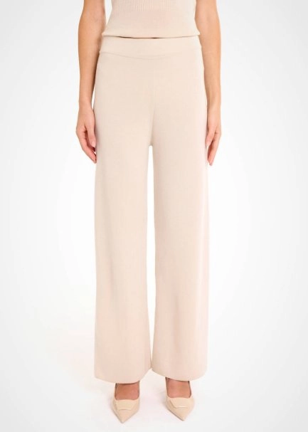 Merino Yün Karışımlı Krem Triko Pantolon - 1