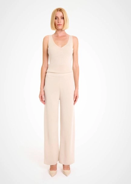 Merino Yün Karışımlı Krem Triko Pantolon - 2