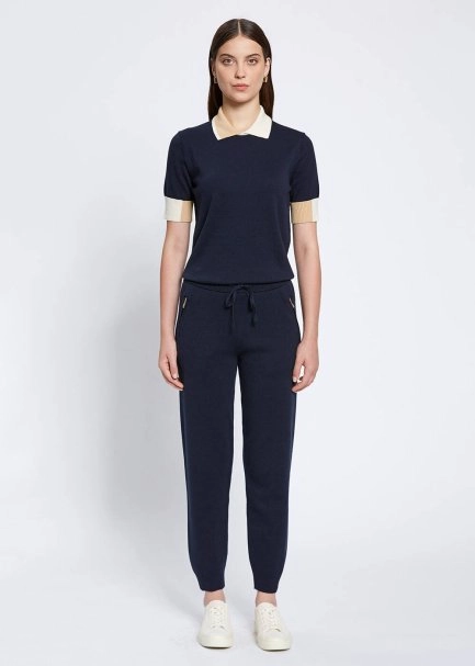 Merino Yün Karışımlı Lacivert Triko Pantolon - 1