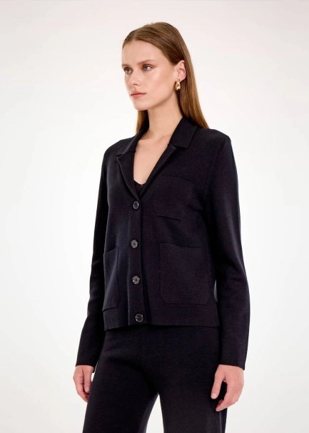 Merino Yün Karışımlı Siyah Triko Ceket - 3