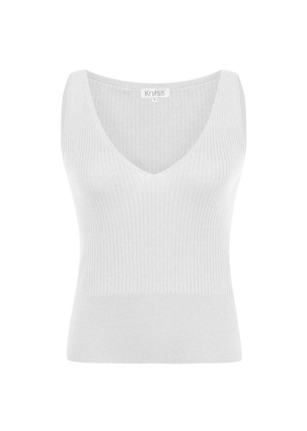 Merino Yün Karışımlı V Yaka Ekru Triko Üst - 6