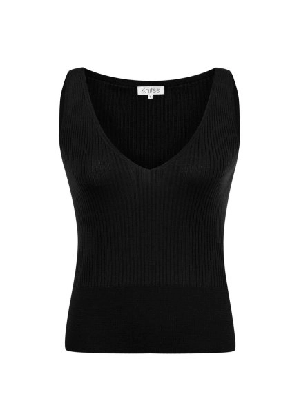 Merino Yün Karışımlı V Yaka Siyah Triko Üst - 6