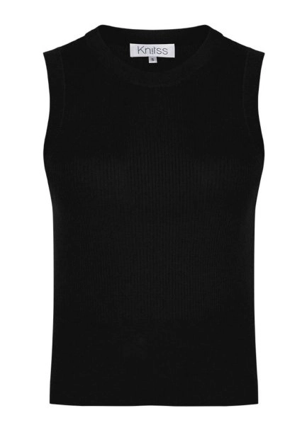 Merino Yün Kolsuz Siyah Triko Üst - 6