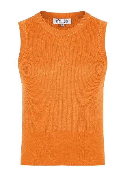 Merino Yün Kolsuz Turuncu Triko Üst - 6
