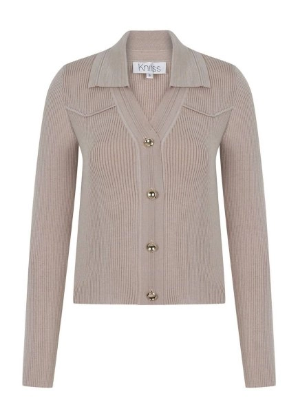 Merino Yün Metal Düğmeli Naturel Triko Üst - 6