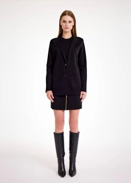 Merino Yün Siyah Triko Blazer Ceket - 2