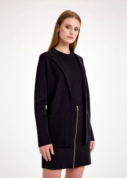 Merino Yün Siyah Triko Blazer Ceket - 4