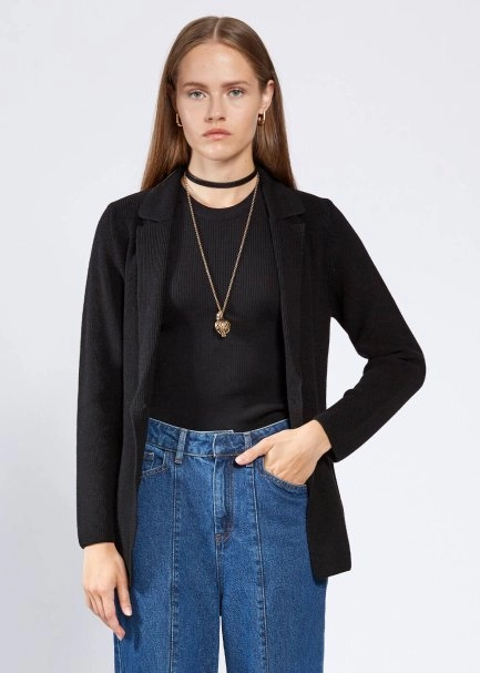 Merino Yün Siyah Triko Ceket - 1