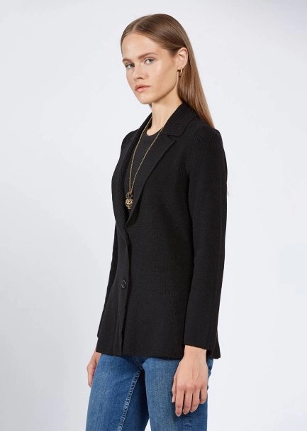 Merino Yün Siyah Triko Ceket - 3