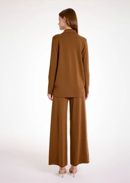 Merino Yün Tütün Rengi Triko Blazer Ceket - 5