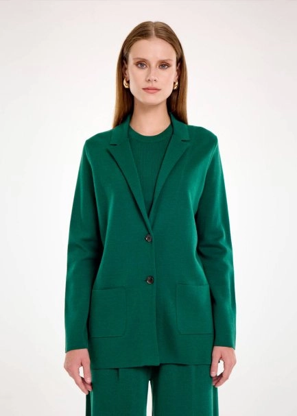 Merino Yün Yeşil Triko Blazer Ceket - 1