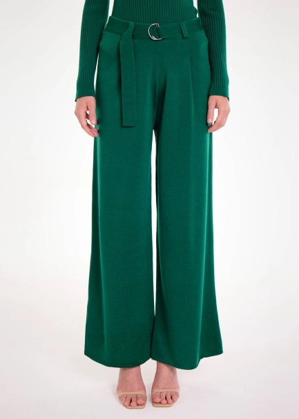 Merino Yün Yeşil Triko Pantolon - 1