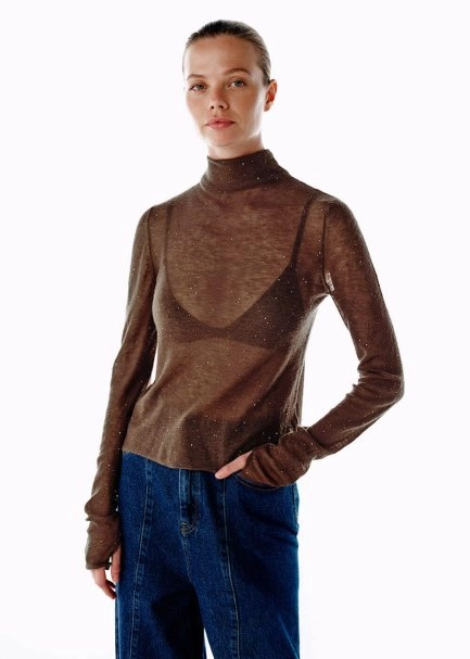 Mıcro Payetli Extrafıne Yün Triko Bronz - 4