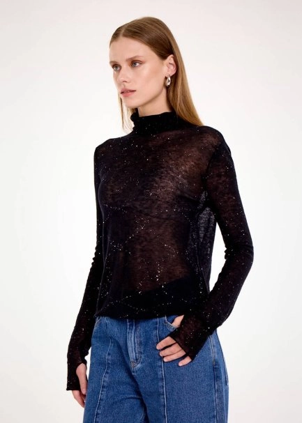 Micro Payetli Siyah Extrafıne Yün Triko - 3