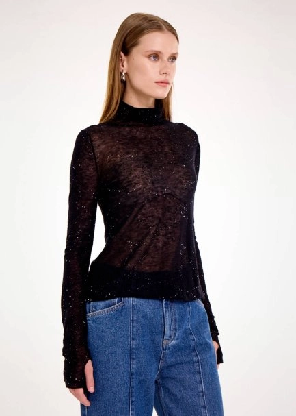 Micro Payetli Siyah Extrafıne Yün Triko - 4