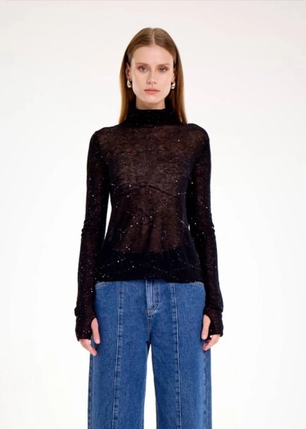 Micro Payetli Siyah Extrafıne Yün Triko - 1